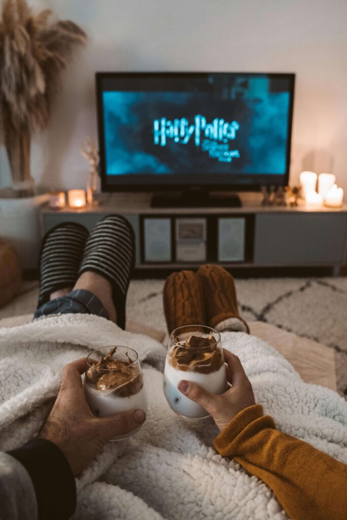 We always cozy up and begin to watch Harry Potter as soon as the weather starts to cool down a bit.
